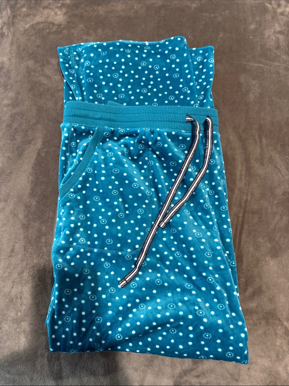 Nautica Teal Polka Dot Velour Pajama Pants